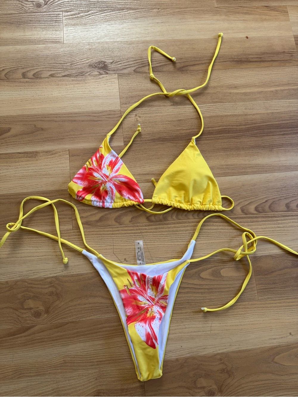 New Yellow Floral Triangle String Bikini Set- Size M